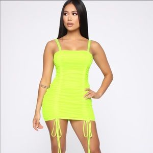 Fashion Nova Vibrant Lifestyle Ruched Mini Dress Neon